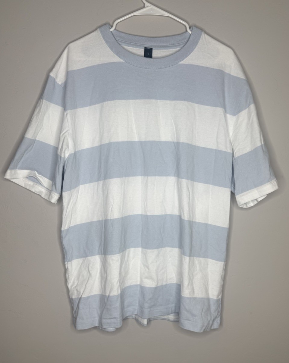 Lululemon Men’s Heavyweight Cotton Jersey Tshirt Stripe Blue White Size Large gallery
