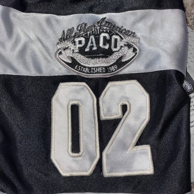 Vintage Y2K PACO Football Jersey Silver Black Mesh Size 2XL Oversized Streetwear gallery
