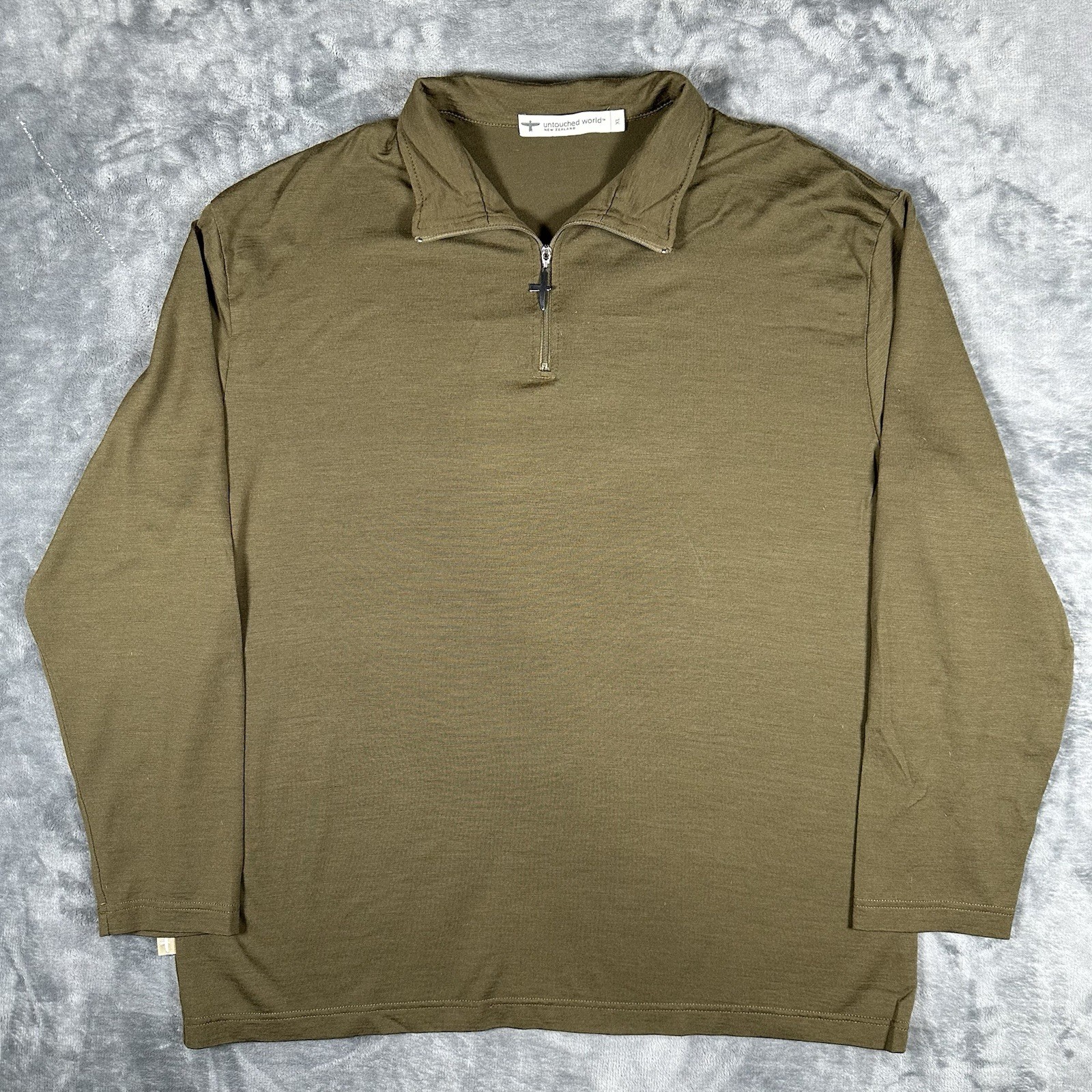 Untouched World Sweatshirt Mens XL Olive Green 1/4 Zip Pullover Zip Merino Wool gallery