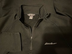 EDDIE BAUER QUARTER ZIP BLACK WAFFLE KNIT PERFORMANCE FLEECE MEN SIZE SMALL, EUC