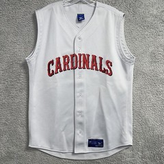 Mizuno Cardinals Jersey Men’s Size L Grey Red Sleeveless Full Button Shirt