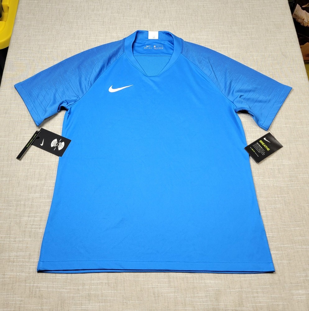 NIKE Strike Series Jersey Shirt Large Mens Light Blue White Soccer Top Slim Fit