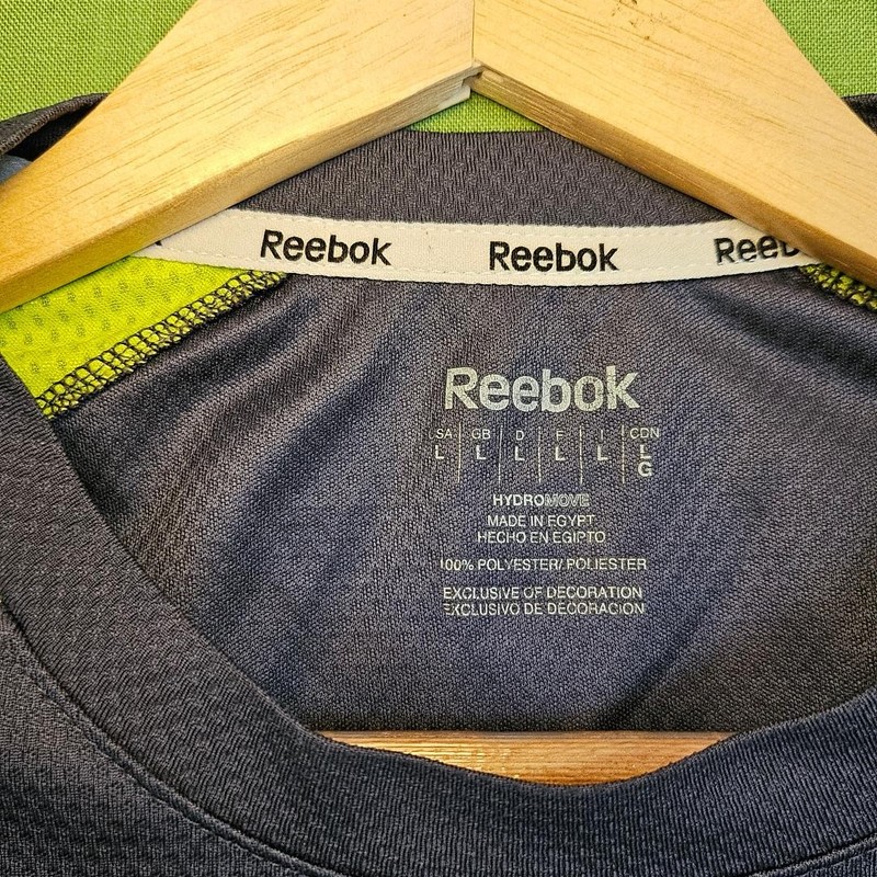 Reebok Men's Medium Hydromove Performance T-Shirt Gray Neon Yellow Athletic Gym gallery