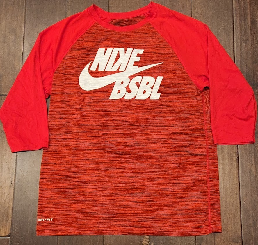 Nike Dri-Fit BSBL Baseball Red 3/4 Sleeve Shirt - Men's Medium gallery