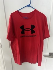 Under Armour Red Short-Sleeve Logo Tee with Black Print