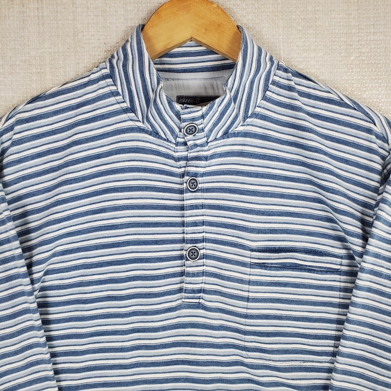 JOHNNIE O Size Medium Mens 1/4 Button Cotton Pullover Lightweight Blue Stripe gallery