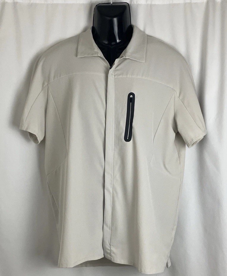 Zella Light Beige Short Sleeve Zip Up Athletic Shirt Men’s Size Medium gallery