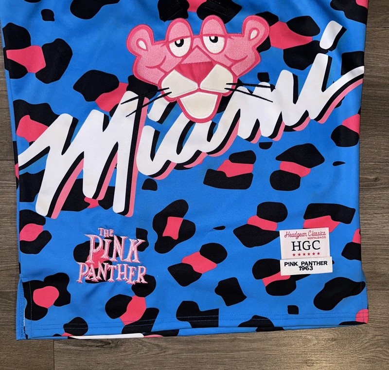 Headgear Classics Leopard Print Pink Panther Miami Basketball Jersey Mens Small gallery