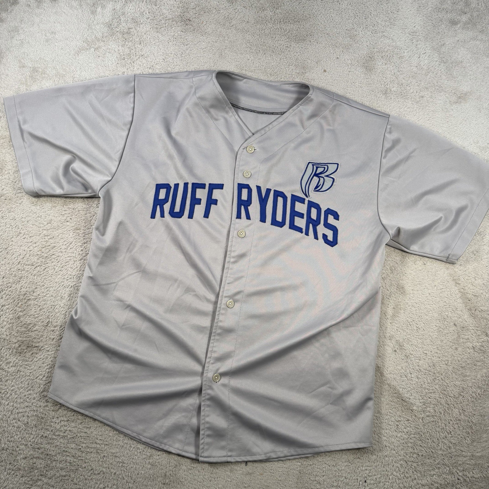 Vintage Ruff Ryders Jersey Mens XL Grey Baseball DMX Button Embroidered Hip Hop gallery