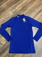 NEW Under Armour Mens L ColdGear Compression Mock Neck Royal Blue Shirt 1366072