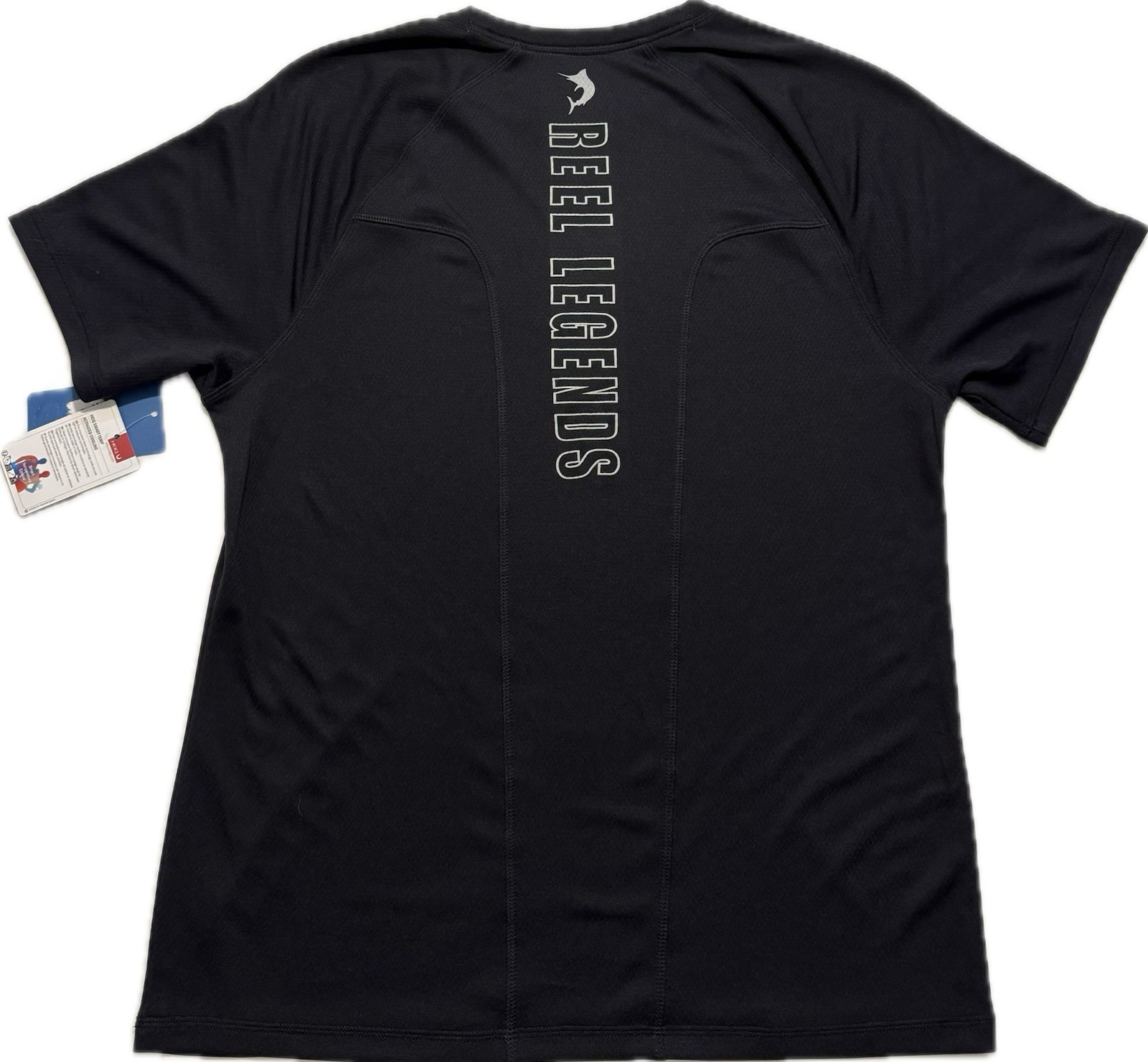 Reel Legends Men’s Heiq Smart Temp Anthracite Black Logo Banner Shirt Sz M NWT gallery