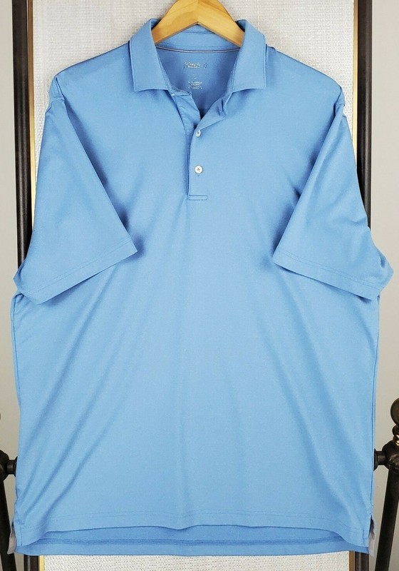 JOHNNIE-O Size Large Performance Heathered Blue Mens Polo Shirt Golf Stretchy gallery
