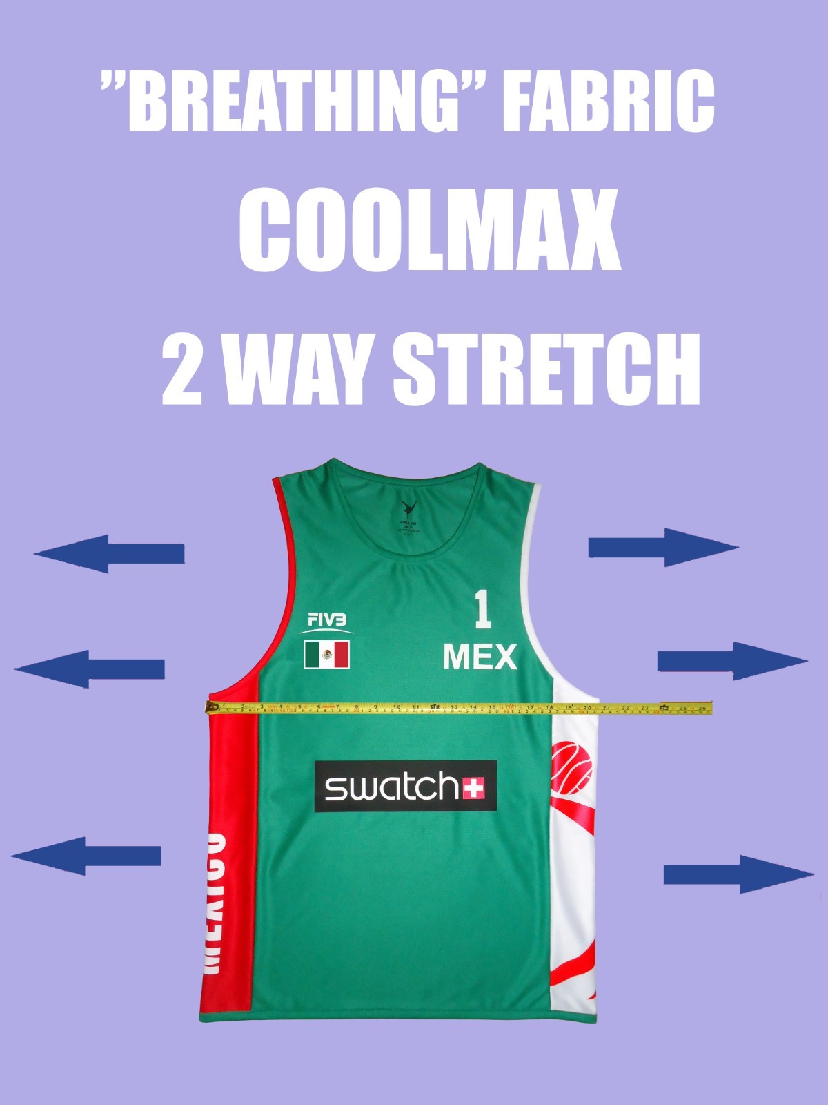 Beach Volleyball Jersey MEXICO #1 Green/Red/White Size S, M, L, XL, 2XL New gallery
