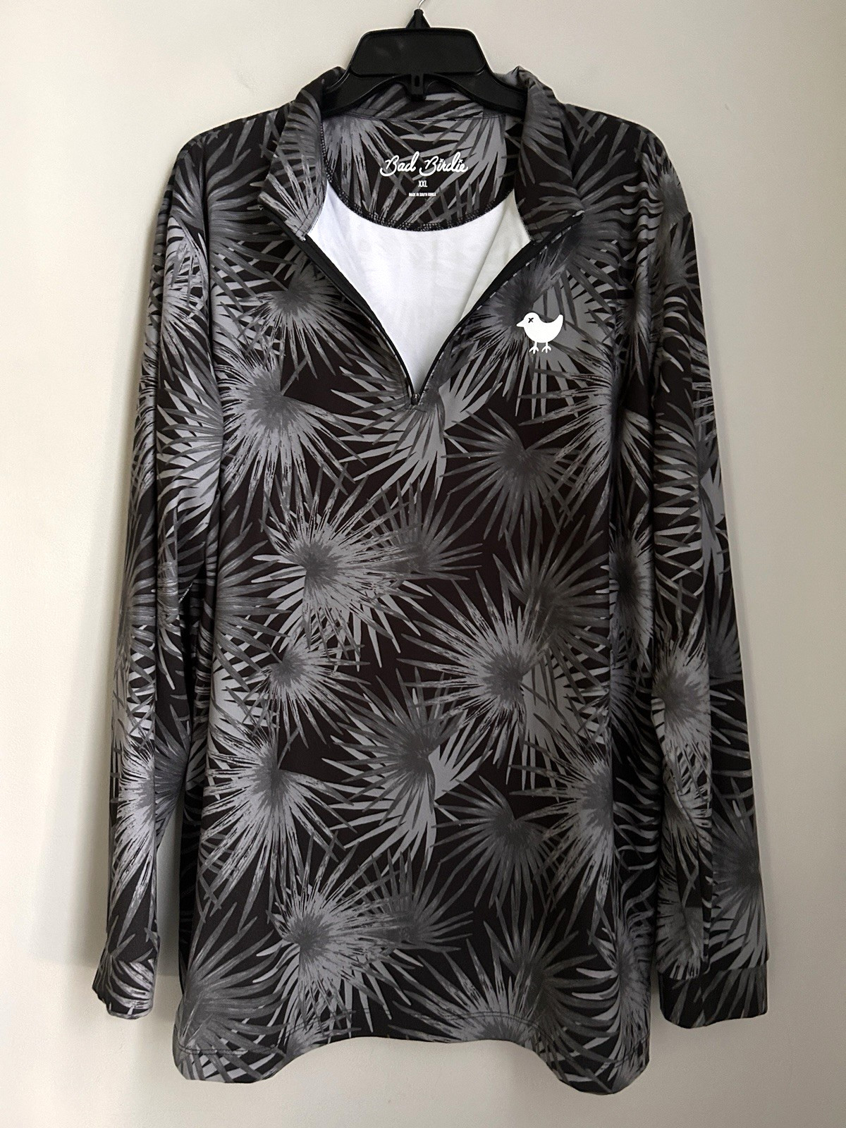 Bad Birdie Golf 1/4 Zip Pullover Jacket Mens XXL / 2XL Gray Palm Leaves UPF 50 gallery
