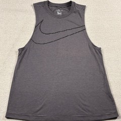 Nike The Nike Tee Dri-Fit Tank Top Men Small Gray Striped Huge Logo Stretch Run