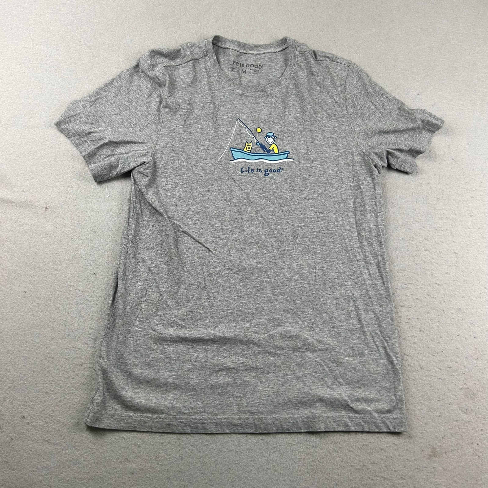 Life Is Good Shirt Mens Medium Gray Cotton Short Sleeves Jake Fishing gallery