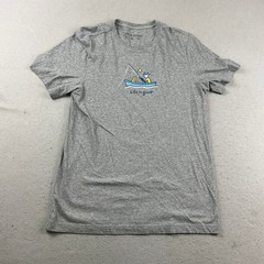 Life Is Good Shirt Mens Medium Gray Cotton Short Sleeves Jake Fishing