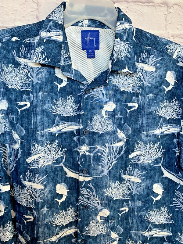Guy Harvey Men’s LG Button-Up Blue Marlin Beach Glass Fishing Shirt Mesh Vented. gallery