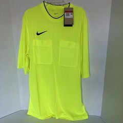 Nike Dri-Fit 2 Pocket Neon Yellow Men’s Size L Referee Soccer Jersey Slim Shirt