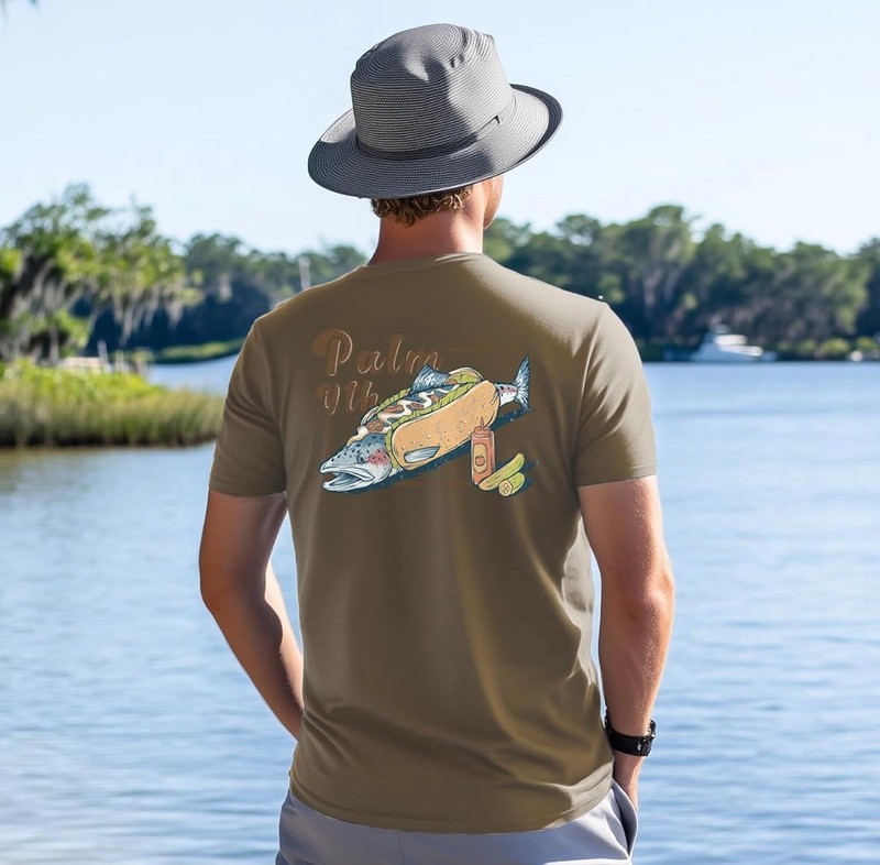 Mens Fishing Shirts UV Sun Protection Trout Burger T-Shirt with UPF 50+ Sz Large gallery