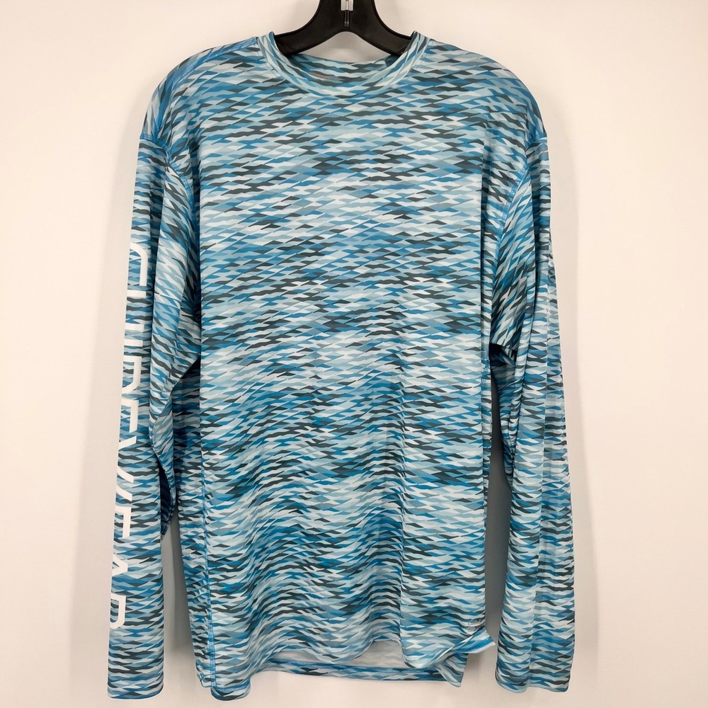Cabelas Guidewear Mens Blue Geometric UPF 50 Fishing Performance Shirt Large L