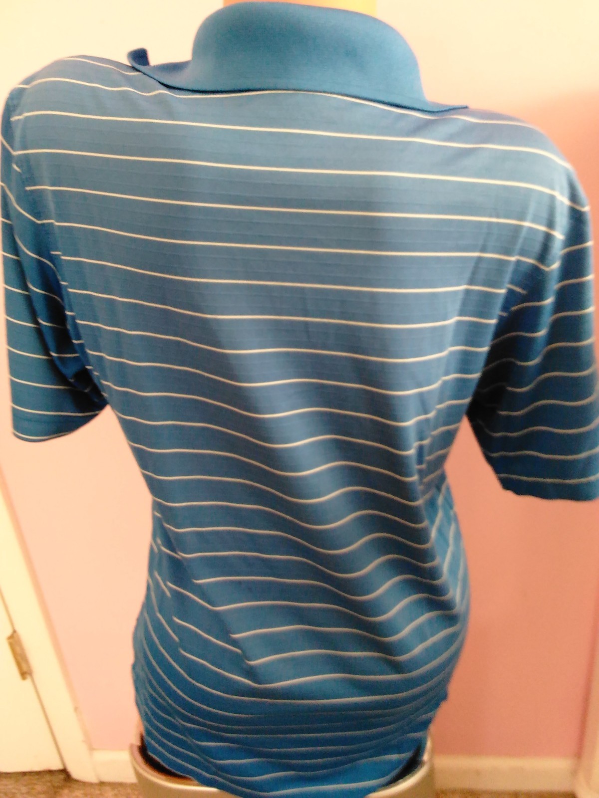 CHAMPION STRIPED Golf Polo Shirt Polyester 1/4 Button Up S/P gallery