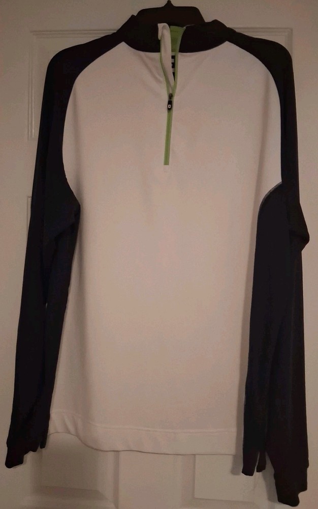 Foot Joy Mens Pullover Size Large White Navy Blue Long Sleeves Green Outline