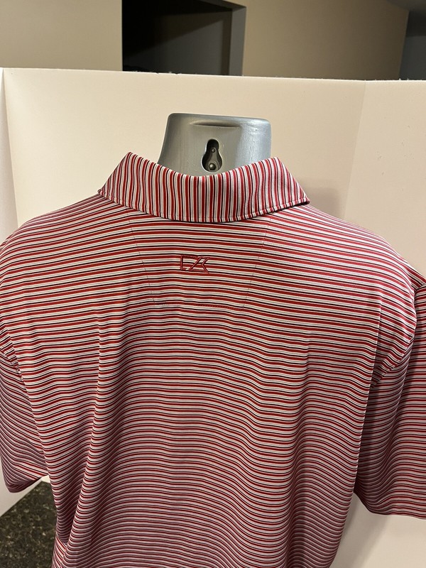 Cutter & Buck Men’s Polo Shirt Red Gray Striped L Poly Blend Vector Cup Logo gallery