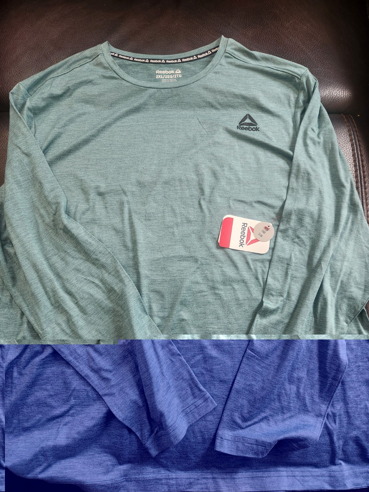 Reebok Men's Big & Tall 2XL Green Long Sleeve Slim Fit Crewneck Logo Tee gallery