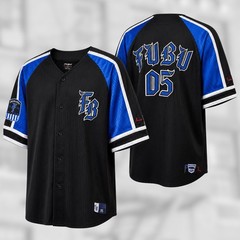 Vintage FUBU 05 Baseball Jersey Mens XXL Black Blue Y2K Hip Hop Embroidered