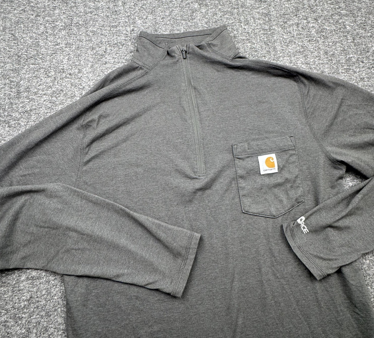 Carhartt Force Quarter Zip Pocket Long Sleeve Gray Men's M Relaxed Fit TK4255-M gallery