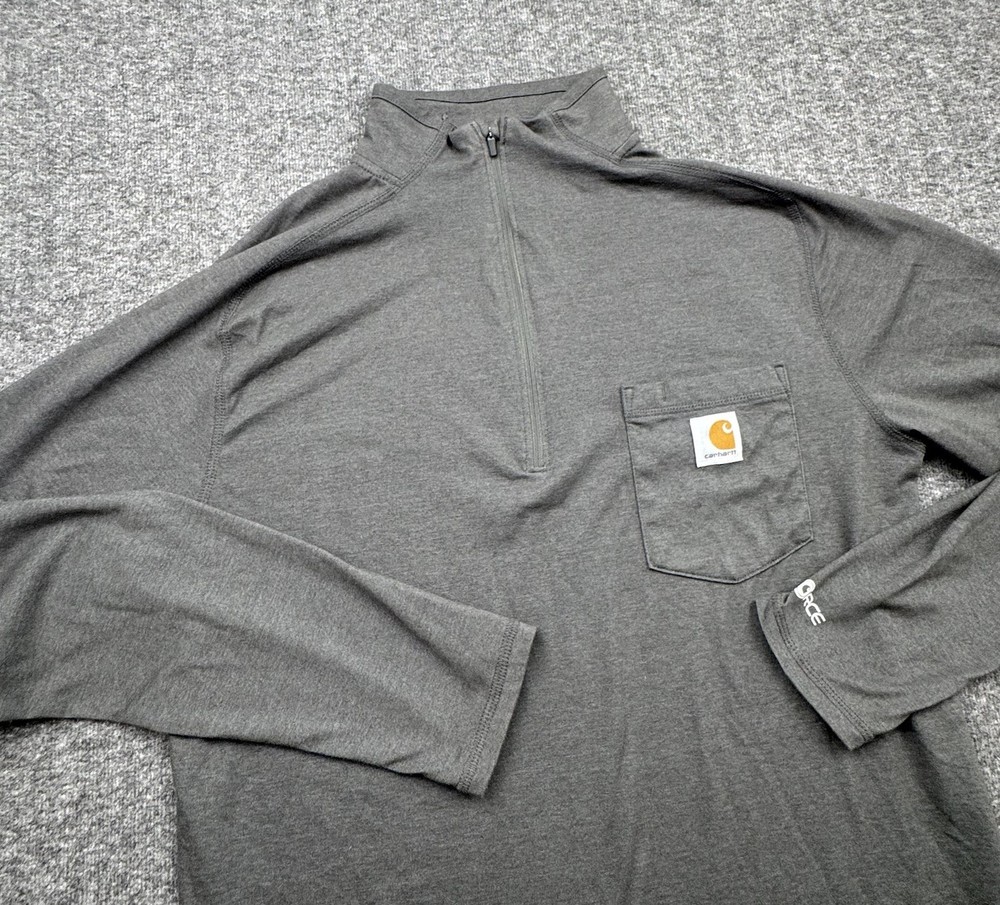 Carhartt Force Quarter Zip Pocket Long Sleeve Gray Men's M Relaxed Fit TK4255-M