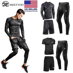 MEETYOO 3PCS Men Compression Workout Set Dry Quick Shirt Pants Shorts Tights