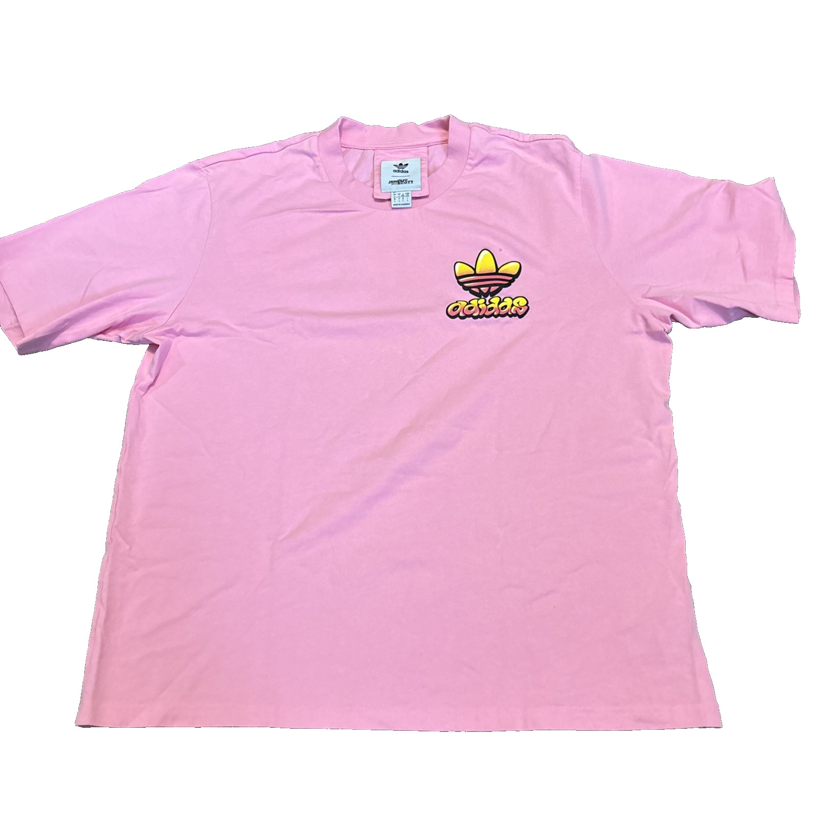 RARE Adidas Jeremy Scott Pink Graffiti T-Shirt Bubble Letters L SOLD OUT gallery