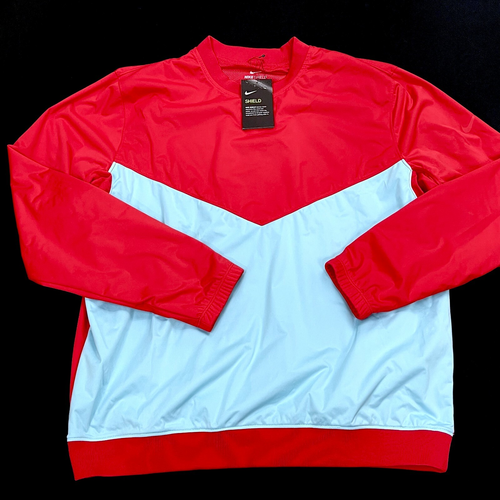 Nike Standard Fit Shield Victory Red Blue Crew Golf Pullover LARGE gallery