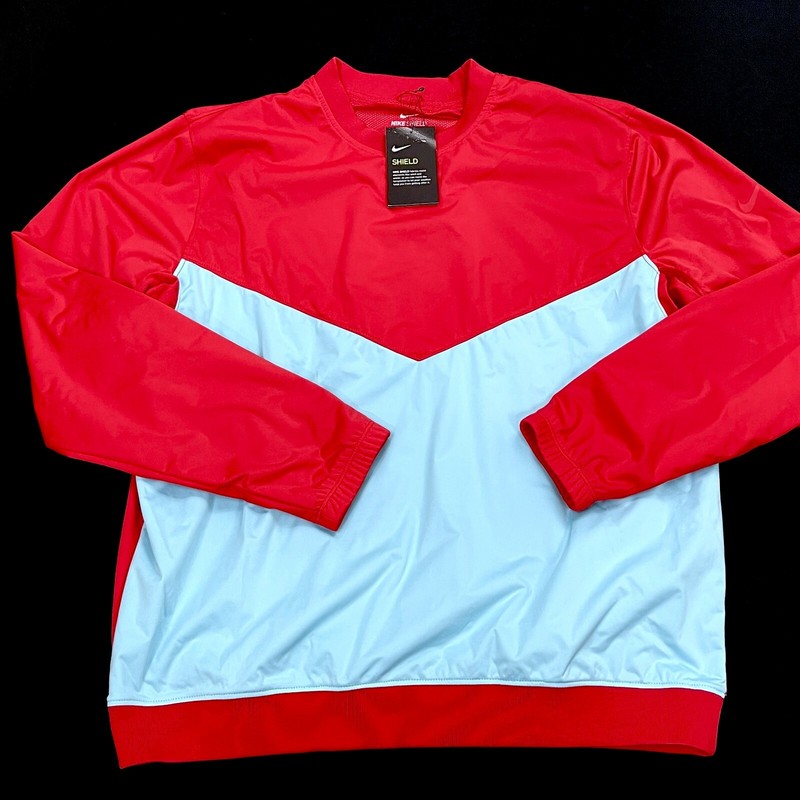 Nike Standard Fit Shield Victory Red Blue Crew Golf Pullover LARGE gallery