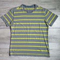 Lululemon Mens T Shirt Size Medium, Gray/ Neon Yellow Striped, Short Sleeve Gym
