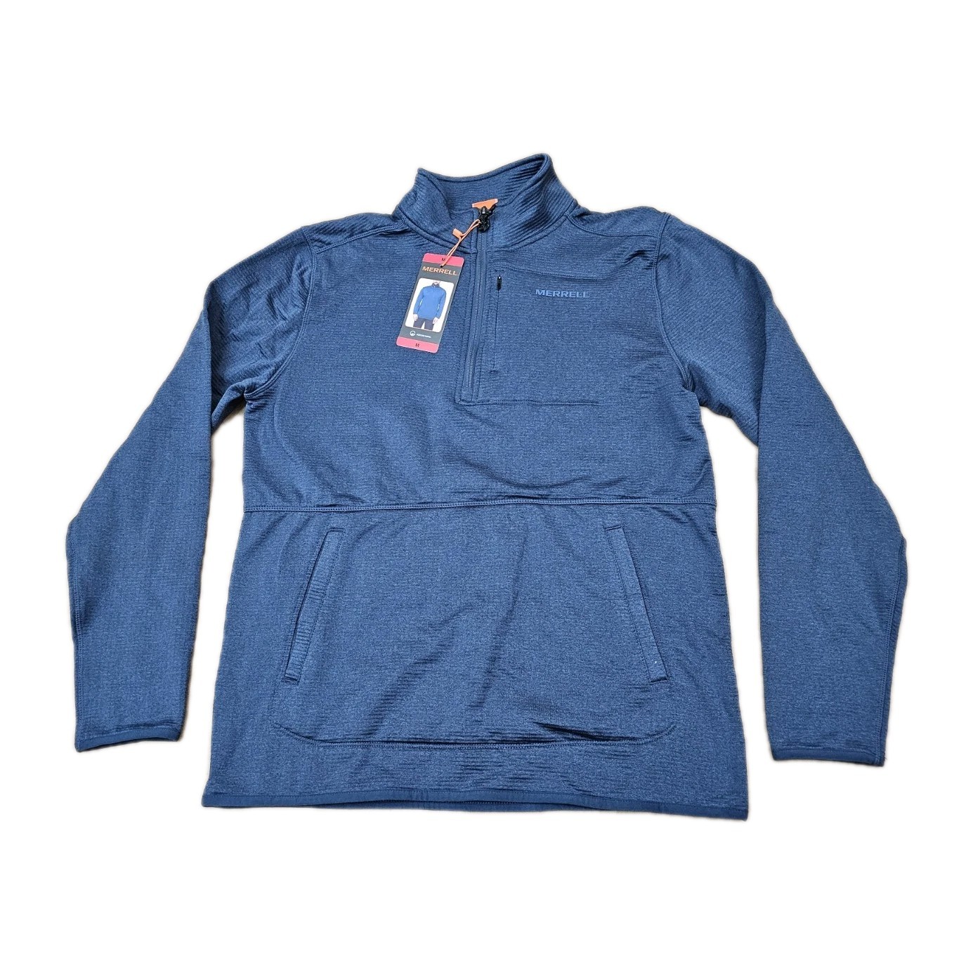 Merrell Grid Fleece Blue 1/4 Zip Pullover Hike Camp Travel Sweatshirt Medium gallery