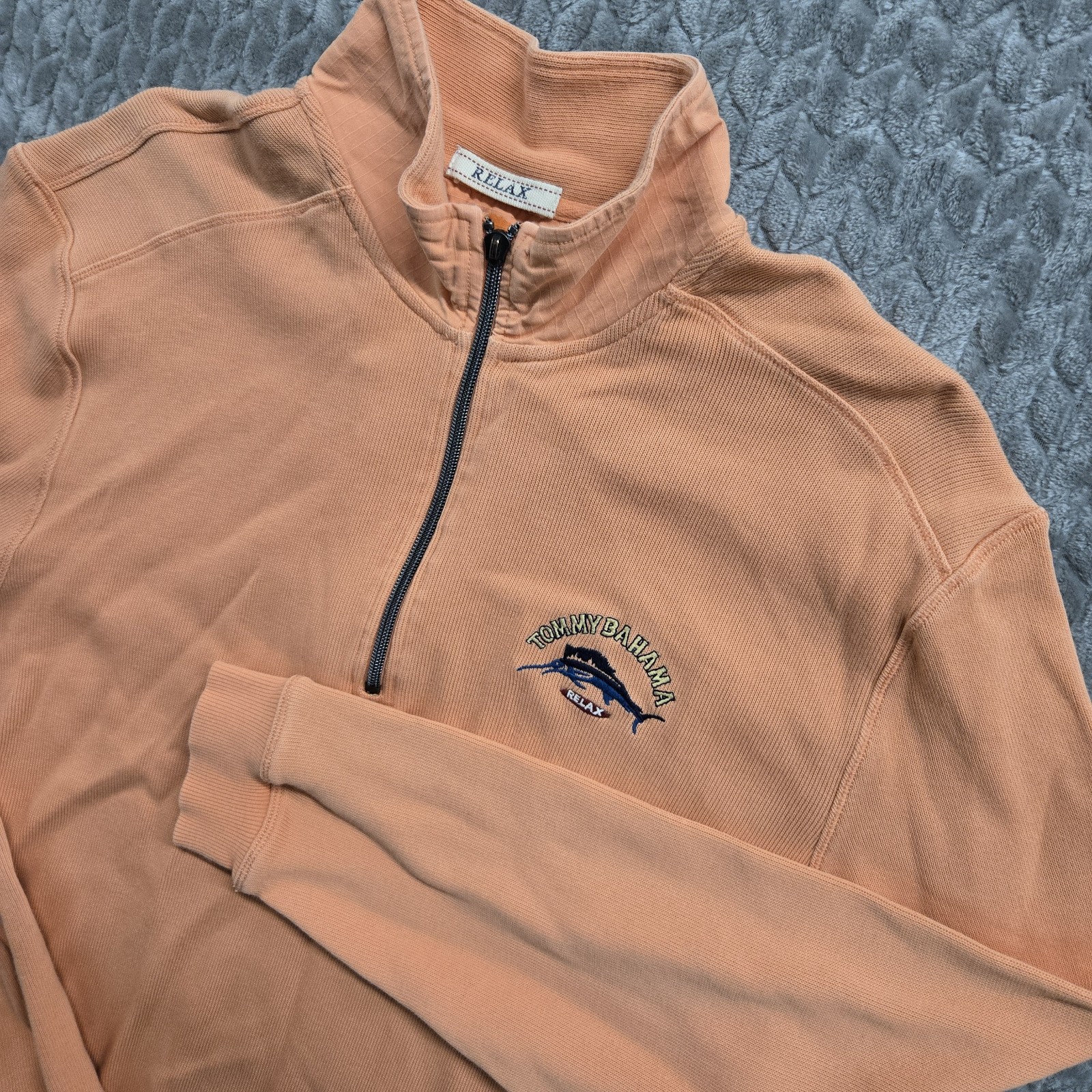 Tommy Bahama Relax Sweater Men's Large Peach Coral ¼ Zip Pullover Sweatshirt gallery