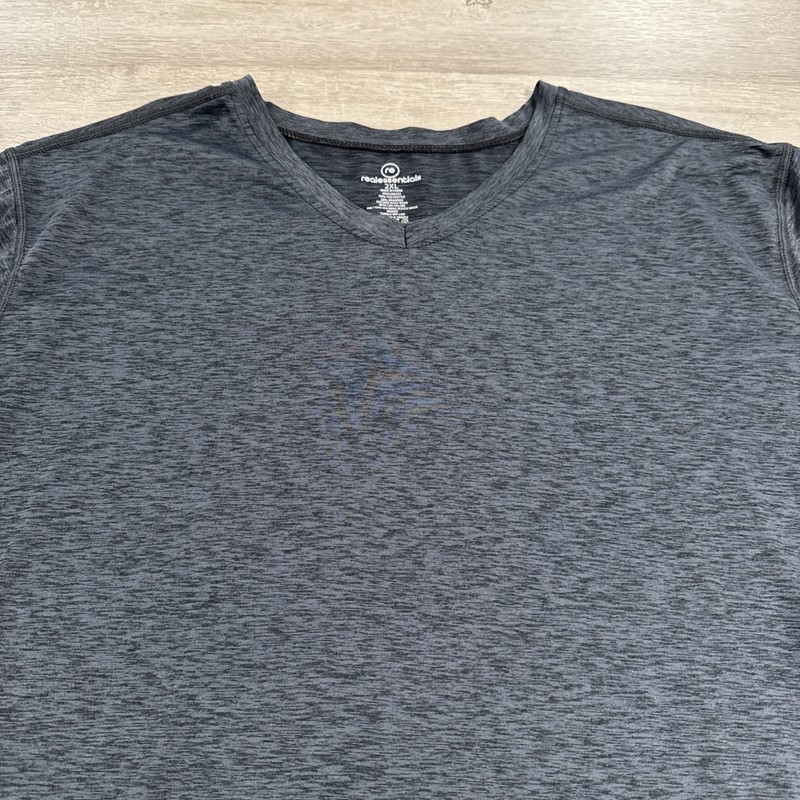 Real Essentials Shirt Men's Gray V Neck Performance Short Sleeve 2XL Polyester gallery