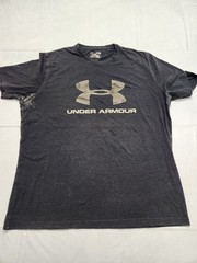 Under Armour Shirt Mens XL Gray HeatGear Loose Fit Athletic Camo Logo Tee