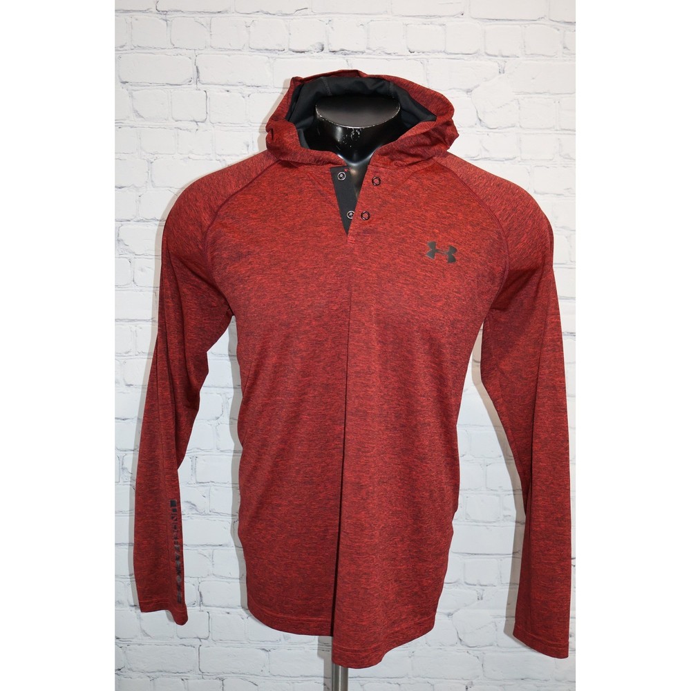 Under Armour Gym Shirt Hoodie Mens Large Red Space Dye Snap Neck Thin Activewear