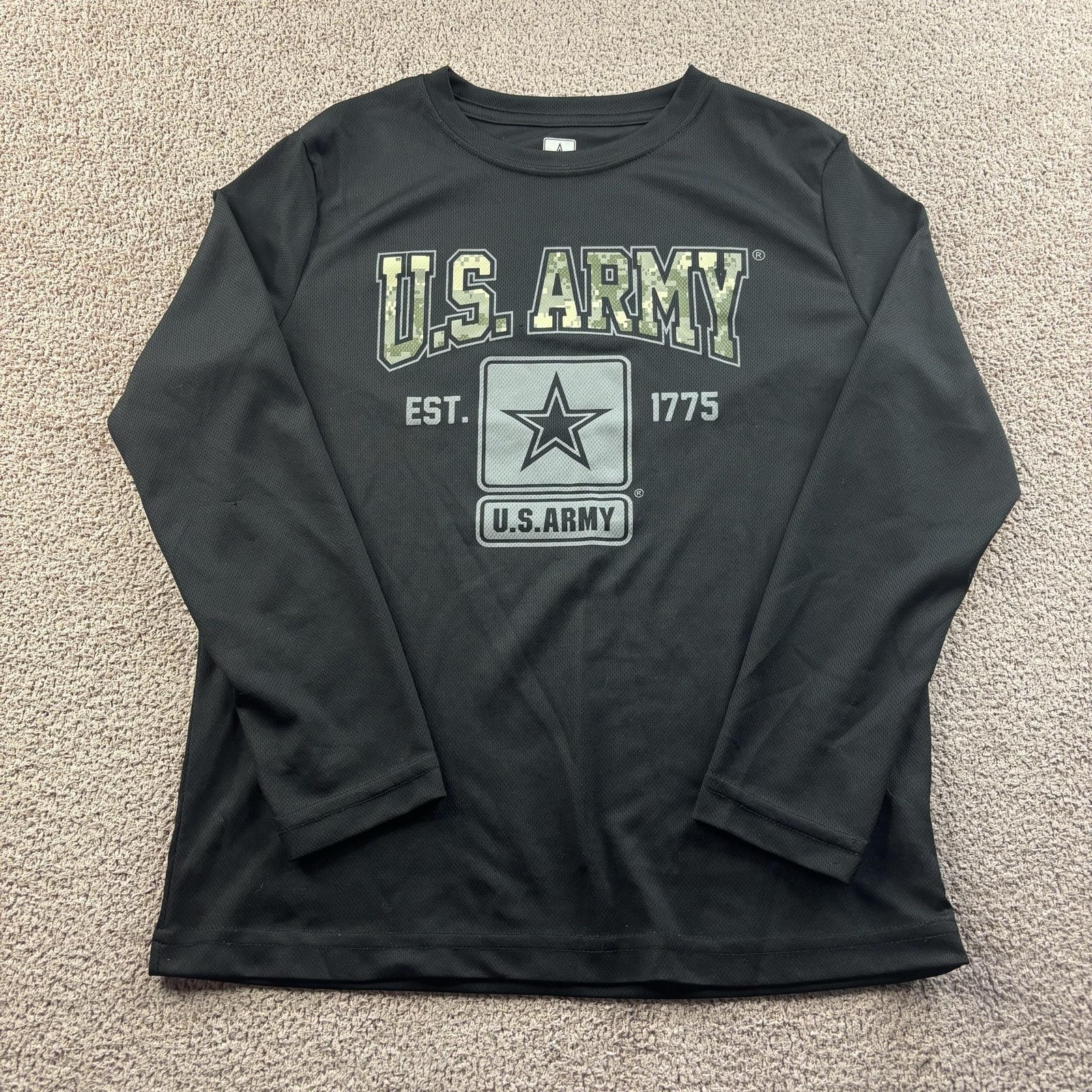 U.S. Army Shirt Mens Large Black Long Sleeve Mesh Logo Graphic Tee Est 1775 gallery