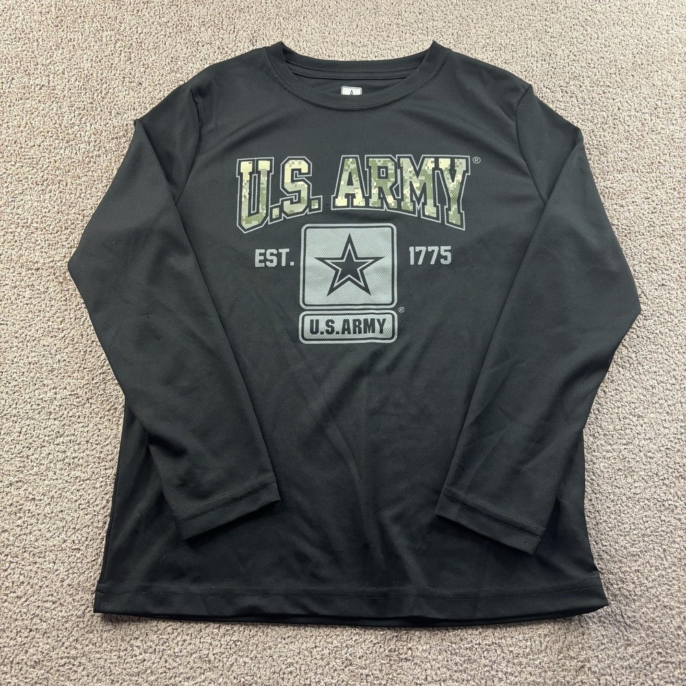 U.S. Army Shirt Mens Large Black Long Sleeve Mesh Logo Graphic Tee Est 1775