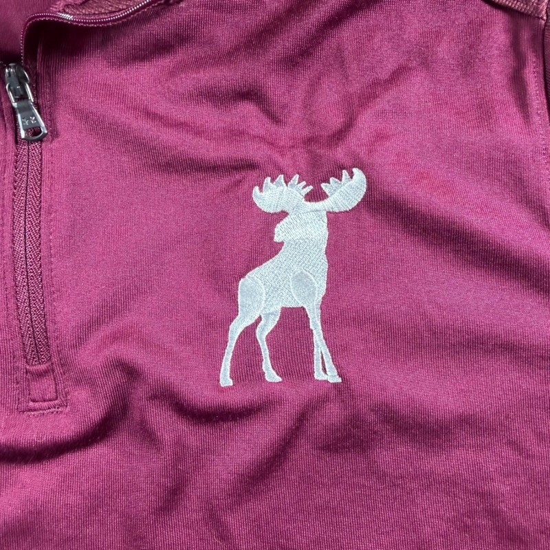 Under Armour loose 1/4 Zip Pullover Moose Logo Athletic Shirt Mens Medium Maroon gallery