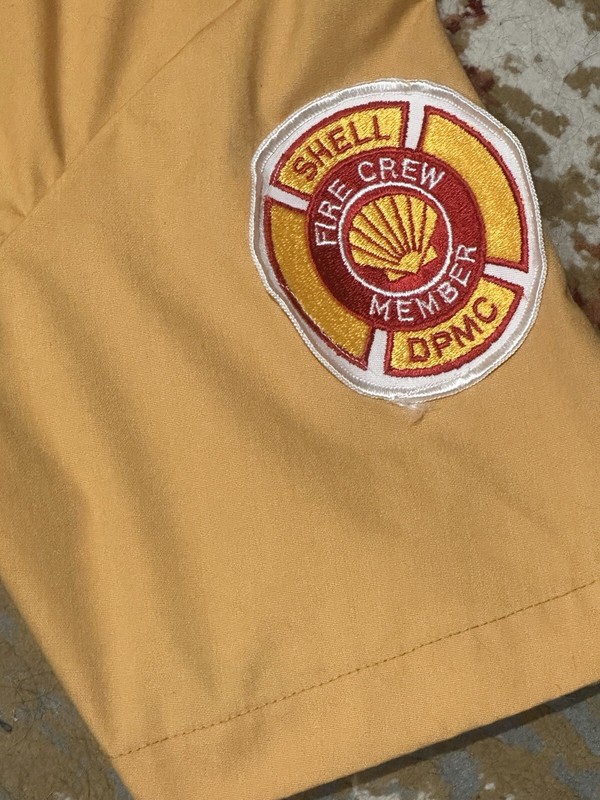 Vintage Texas A&M Shell Oil Fire Training Camp Yellow Short Sleeve Jumpsuit Sz L gallery