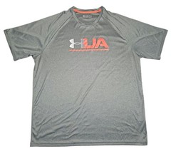 Under Armour Tech Mens Shirt 3XL Gray Orange Graphic Tee Short Sleeve HeatGear
