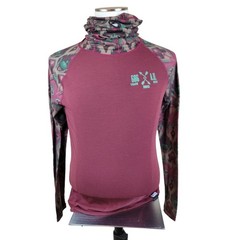 686 Airhole Poly Blend Long Sleeve Red/Aztec print base layer with facemask Sml