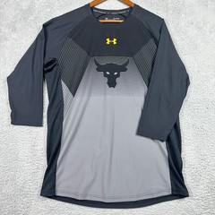 Under Armour Project Rock 3/4 Sleeve Shirt Mens XL Gray Black Brahma Bull Gym