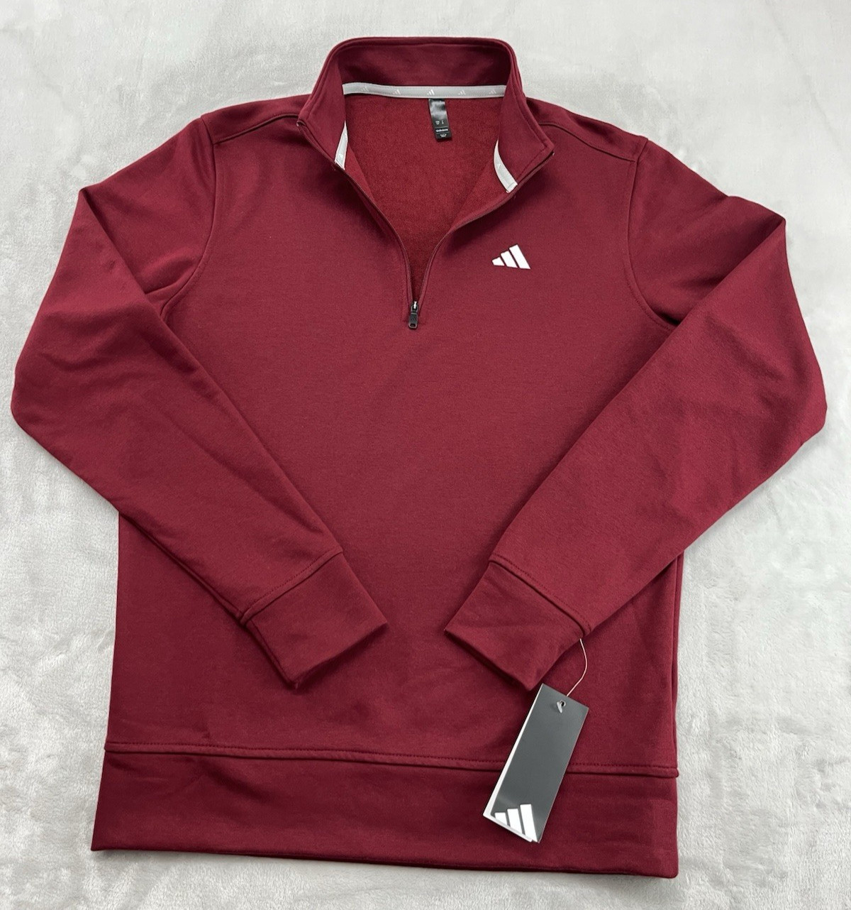 Adidas Go-To 1/4 Zip Pullover Men Small Burgundy Mock Neck 3-Stripes Activewear gallery